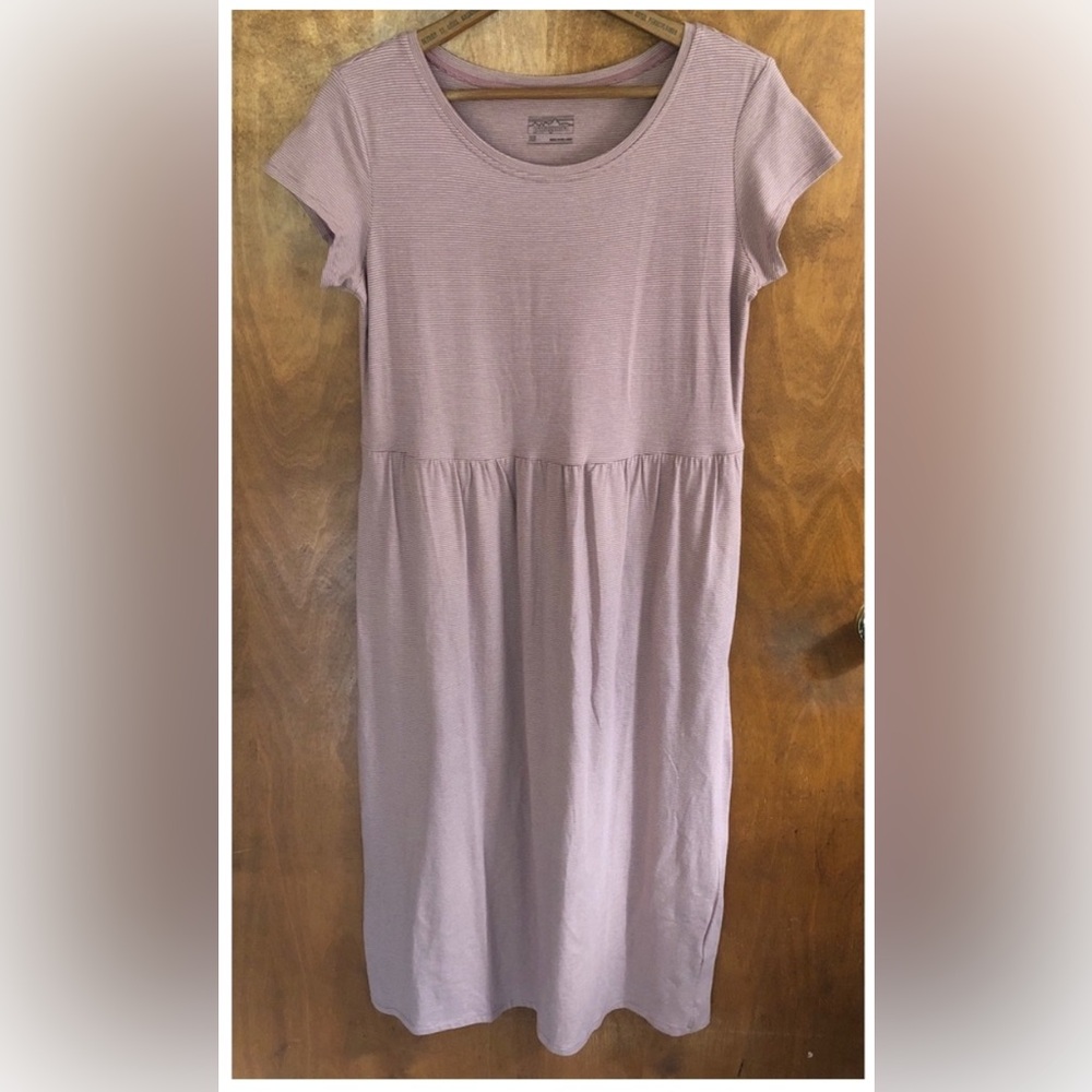 Soft Patagonia Organic Cotton Pink Striped T-Shirt Midi Dress Pink Babydoll